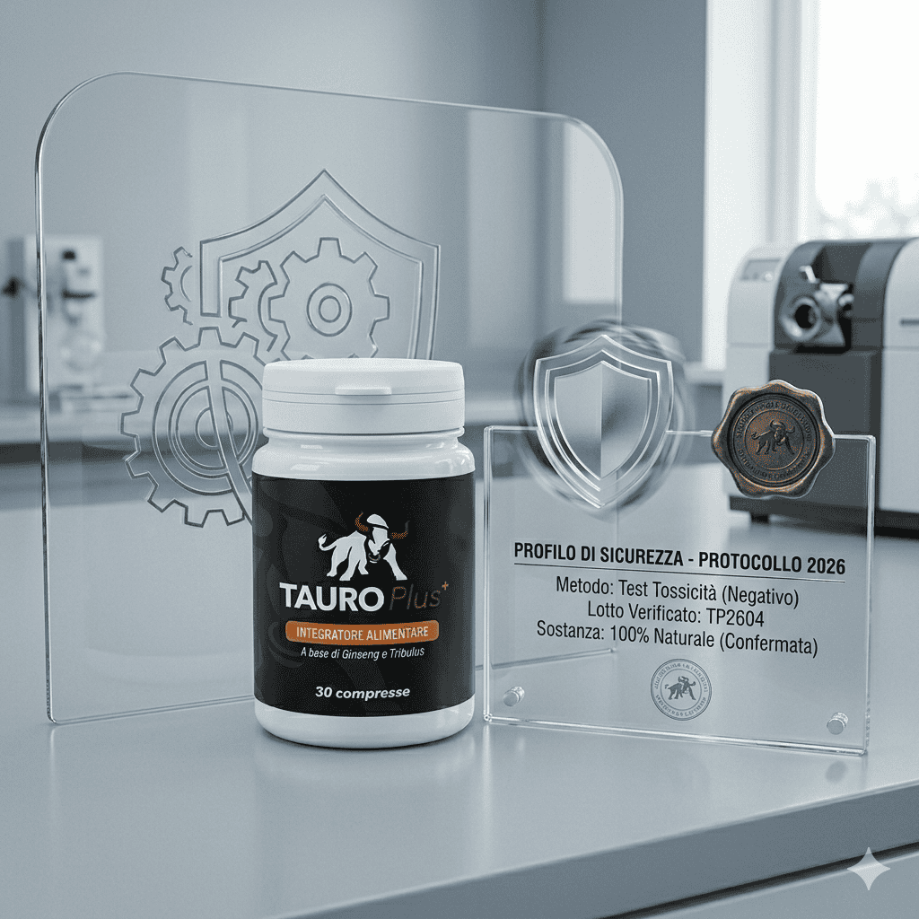 Sicurezza Tauro Plus 2026: test tossicità negativo e profilo di sicurezza certificato per lotto TP2604 con ingredienti 100% naturali.