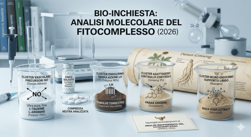 Analisi biochimica molecolare ingredienti Tauro Plus: Ginseng, Taurina, Zinco e Maca